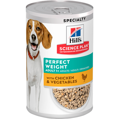 Влажный корм Hill's Science Plan Perfect Weight для собак (консервы) для поддержания оптимального веса, с курицей и овощами, 363г