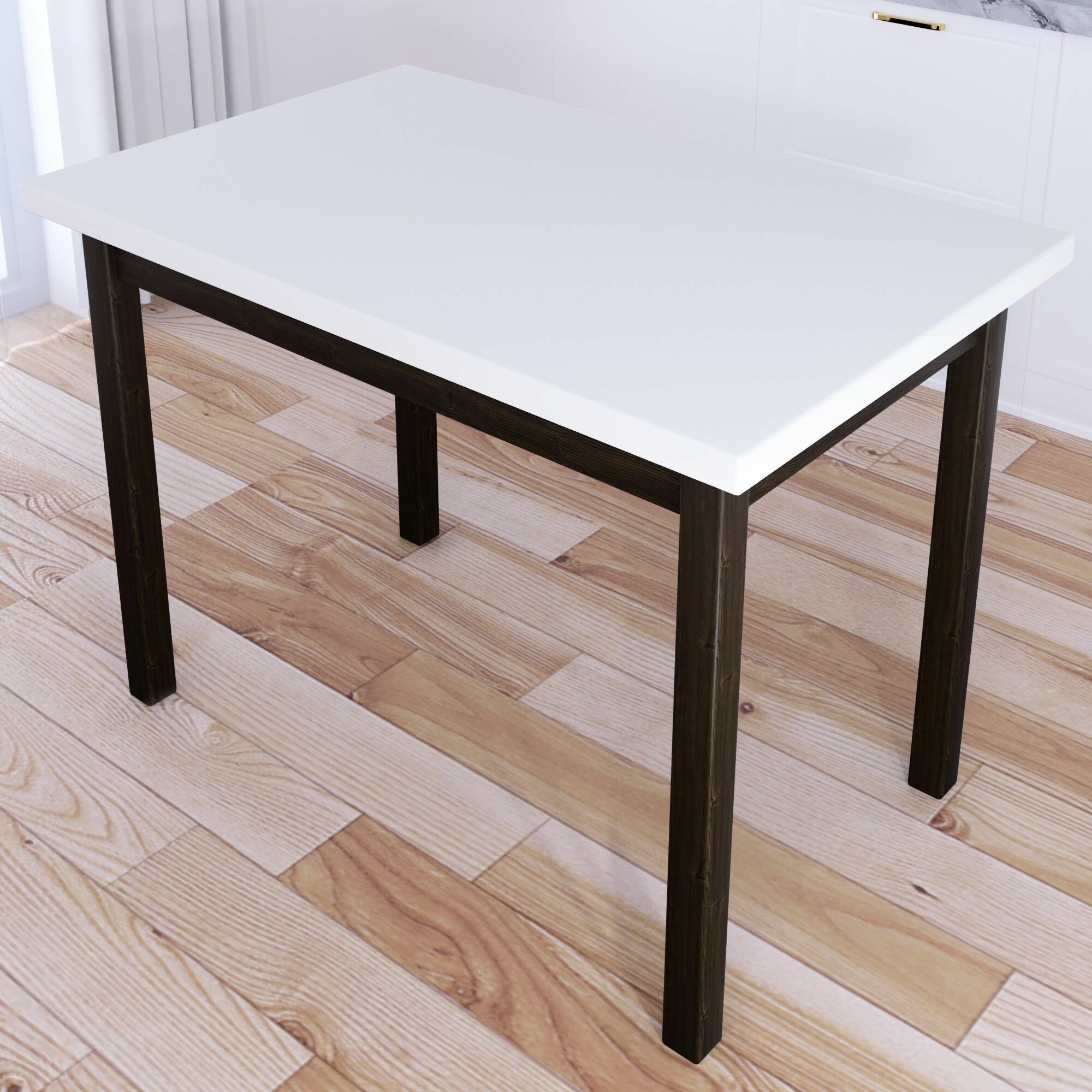 Стол кухонный Классика со столешницей белого цвета из массива сосны 40 мм и ножками цвета темного дуба 120х60х75 см