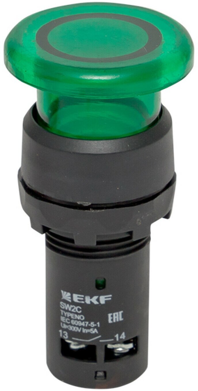 Кнопка SW2C-MD зеленая с подсветкой NO 24В Грибок EKF PROxima