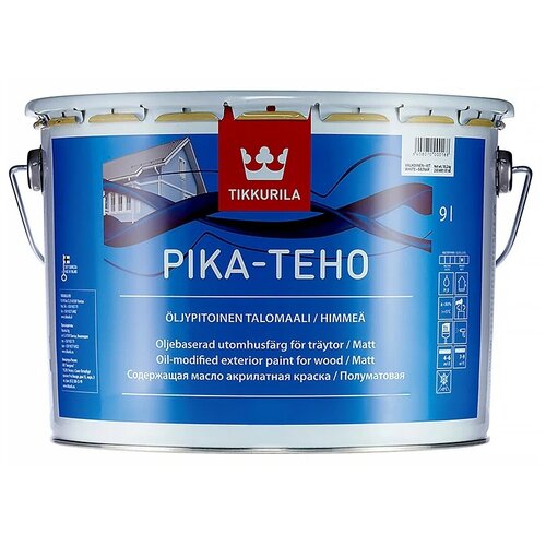 Краска акриловая Tikkurila Pika-Teho матовая белый 9 кг краска акриловая tikkurila pika teho влагостойкая матовая белый 2 7 кг