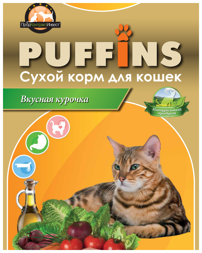 Puffins сухой корм для кошек Вкусная курочка 10кг - фотография № 2