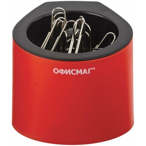 Скрепочница магнитная офисмаг с 30 скрепками, стильный корпус, красно-черная, 225192, 225192