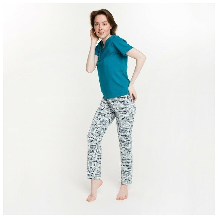 Tusi Комплект женский (футболка, брюки), цвет бирюзовый, размер 56 - фотография № 3