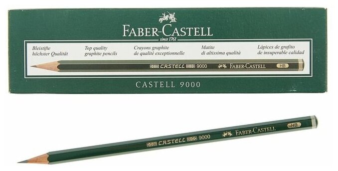 Карандаш художественный чёрнографитный Faber-Castel CASTELL® 9000 профессиональные HB зелёный