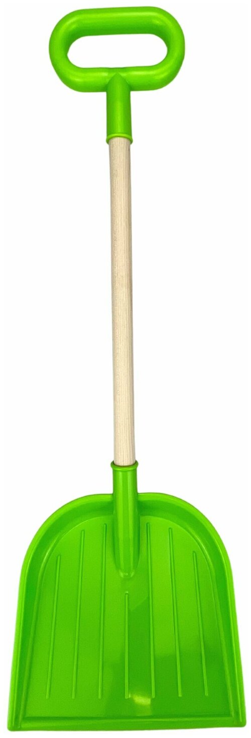 Лопата детская, с деревянной ручкой, для снега и песка, салатовая, размер лопаты - 19 х 2,5 х 60 см.