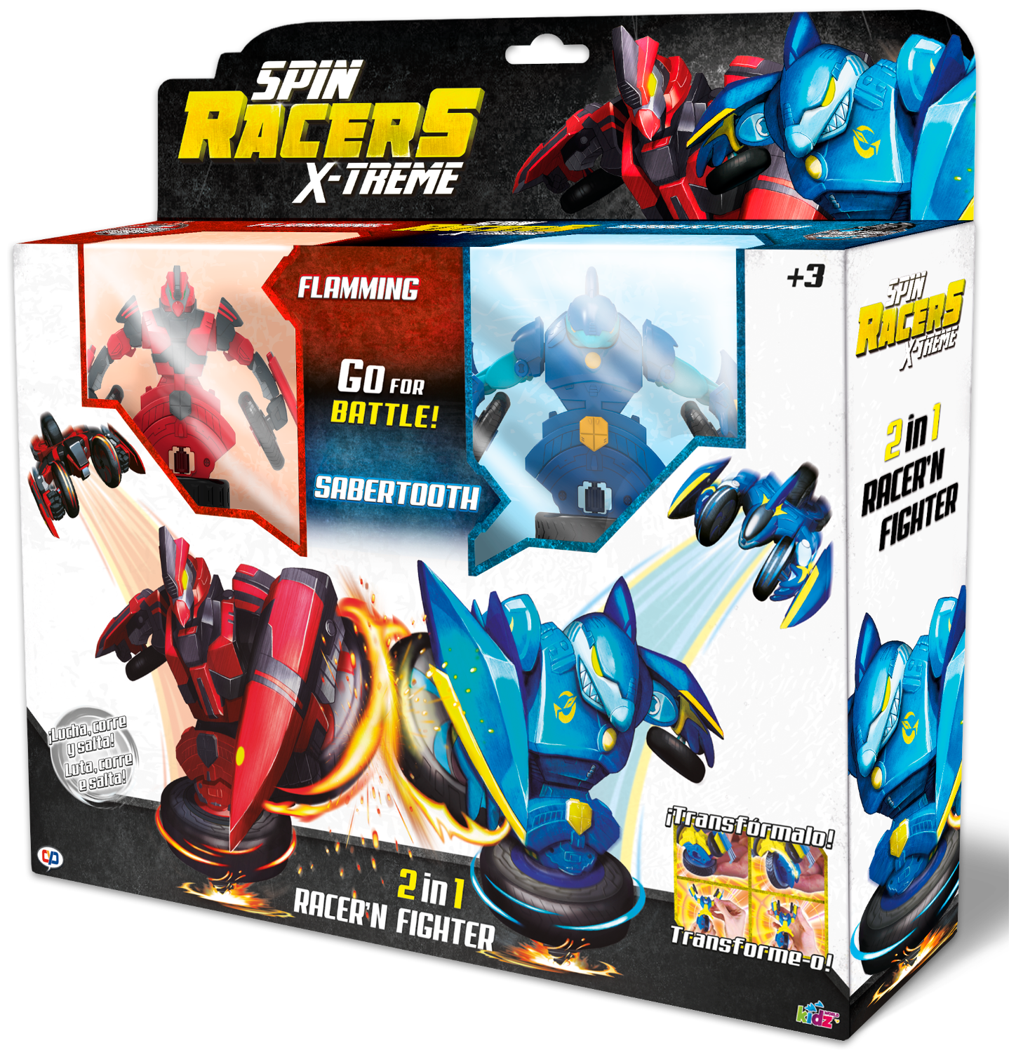 Трансформер Spin Racers X-Treme 2-в-1 борись и гоняй Саблезуб и Хитрец, красный/синий - фото №2