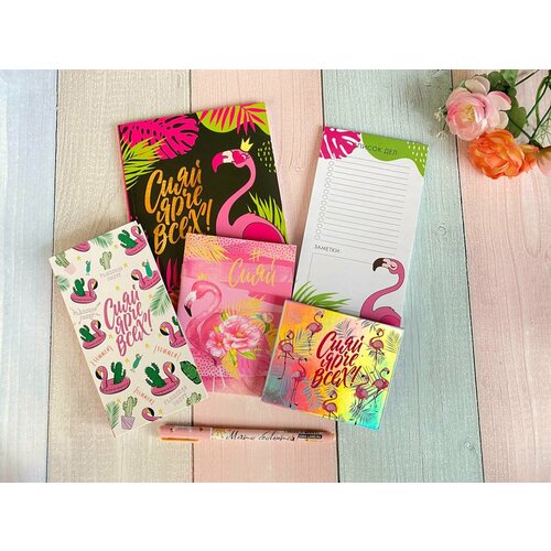 Подарочный набор для девочки Блокнот, открытки, ручки / Подарочный канцелярский набор / Подарочный бокс 10 предметов