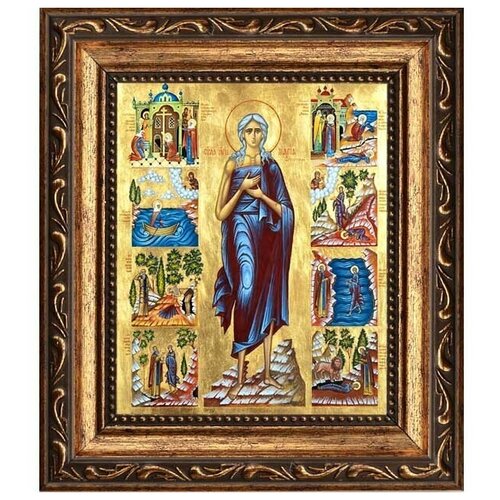 Мария Египетская Преподобная с житием. Икона на холсте.