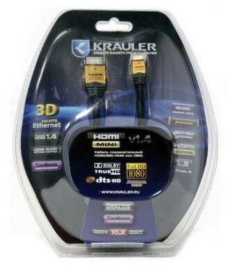 Кабель Krauler HDMI-mini, 24GOLD, 1.8м, блистер (KR-HDMI-mini-1.8)