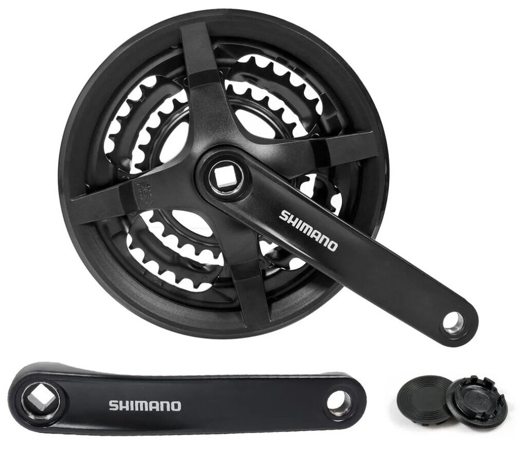 Система шатунов для велосипеда 170мм 48/38/28T под квадрат с защитой SHIMANO FC-TY301