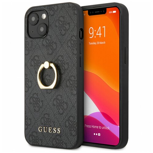 Чехол Guess PU 4G + Ring Hard для iPhone 13, цвет Серый (GUHCP13M4GMRGR)