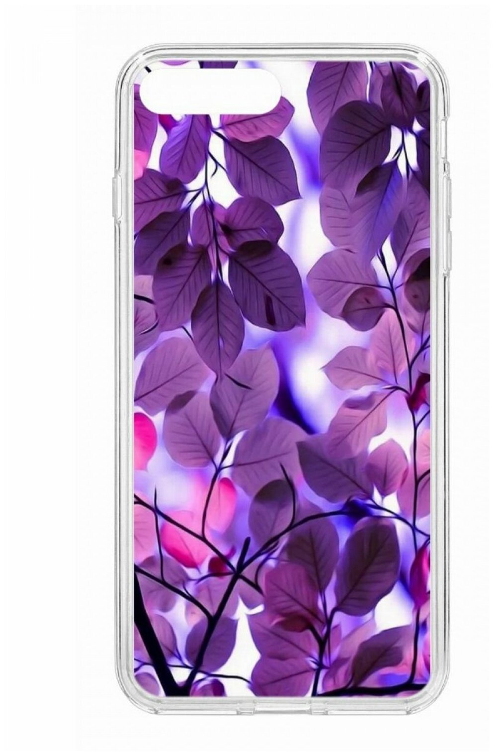 Чехол для iPhone 7 Plus/8 Plus Kruche Print Purple leaves,противоударная пластиковая накладка с рисунком,защитный силиконовый бампер с защитой камеры