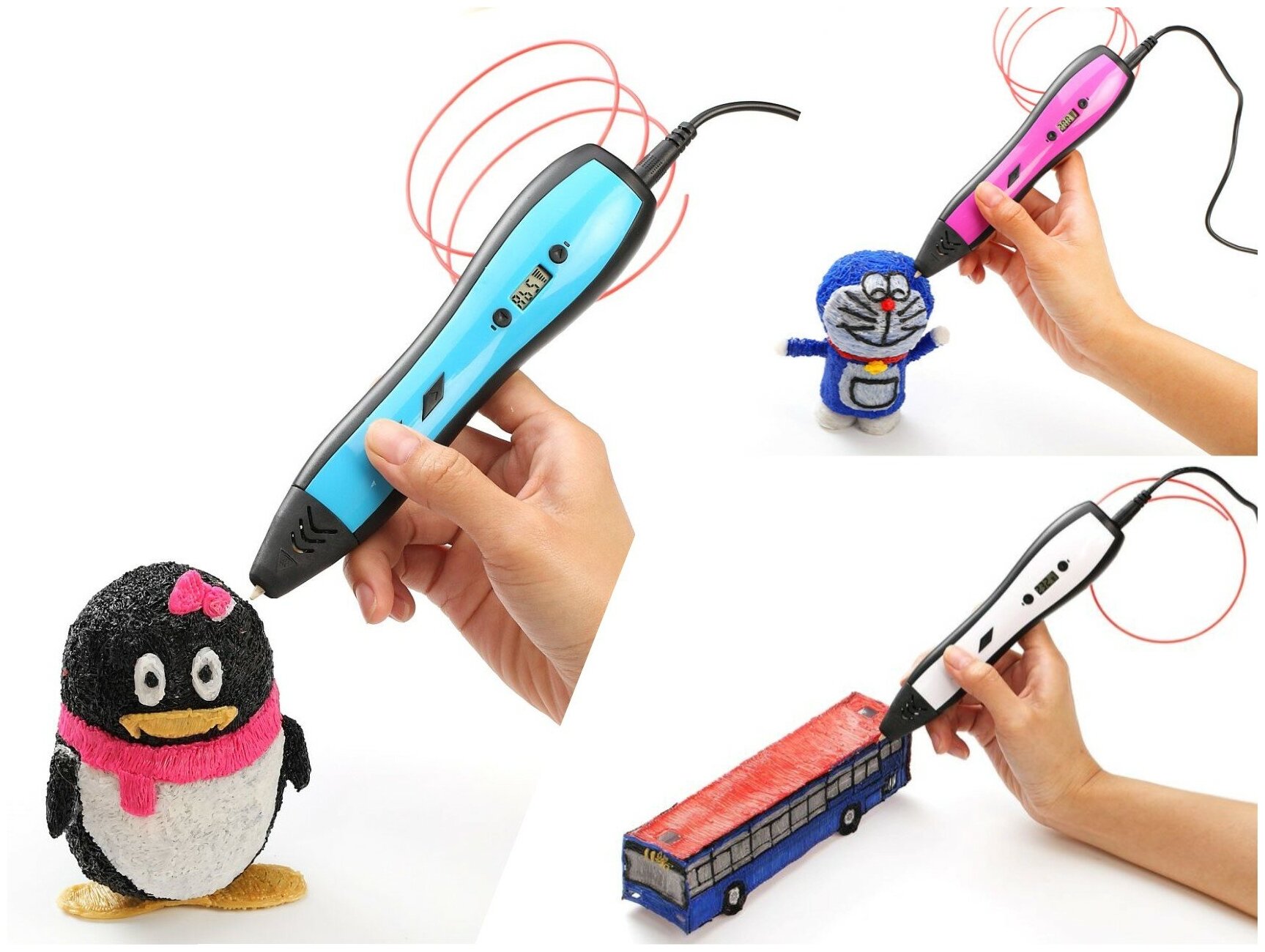3Д ручка с набором PLA пластика 3 цвета/ 3d ручка / 3D-pen PRO 1/ Набор для творчества / Подарок для ребенка девочки мальчика