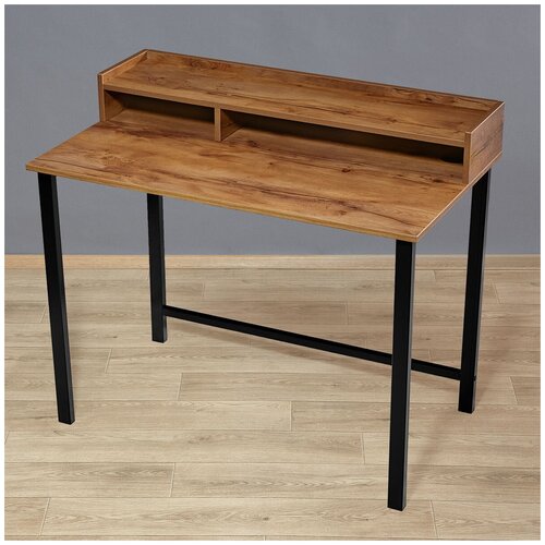 Стол Эвнон 4C на металлокаркасе с надстройкой, сосна битон белый/черный, Ш120/Г70