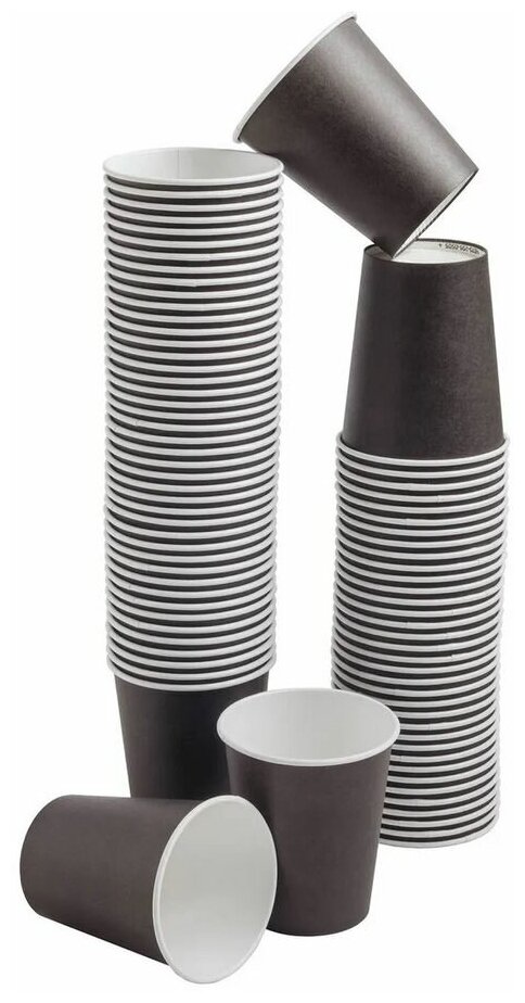 Одноразовые стаканы бумажные 165 мл, Formacia, 100 штук в наборе, стаканчики однослойные; для кофе, чая, холодных и горячих напитков цвет черный - фотография № 4