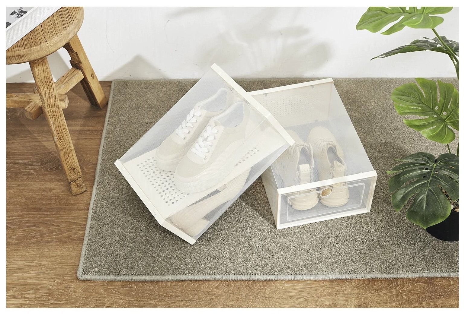Коробка для хранения обуви с разделителем Premium, набор из 6 шт, бежевая - фотография № 2