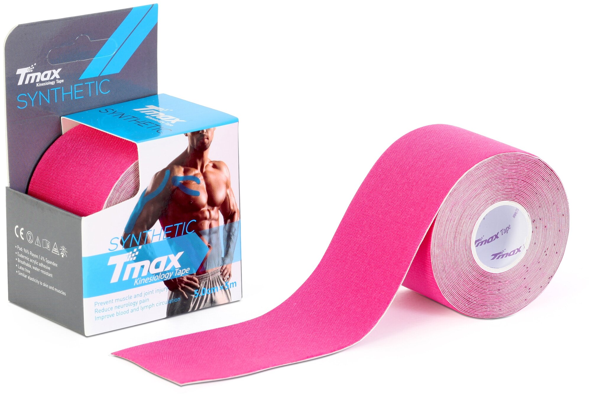 Кинезио тейп синтетика Tmax Rayon Base Tape 5cm x 5m, розовый