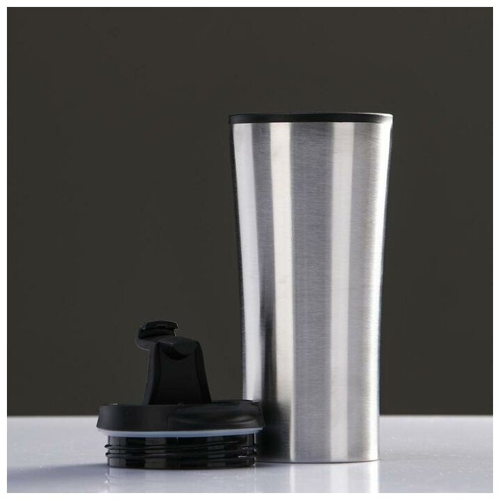 Термокружка для кофе, чая, напитков TAKE IT EASY "Нова", термостакан, цвет серебро, сохраняет тепло 2 ч, объем 450 мл - фотография № 3