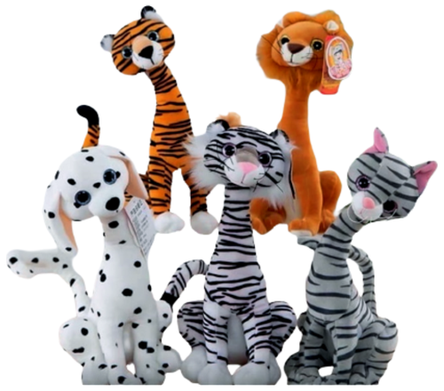 Мягкие игрушки животные лев, тигр, барс, далматинец, кот 5 штук по 30 СМ