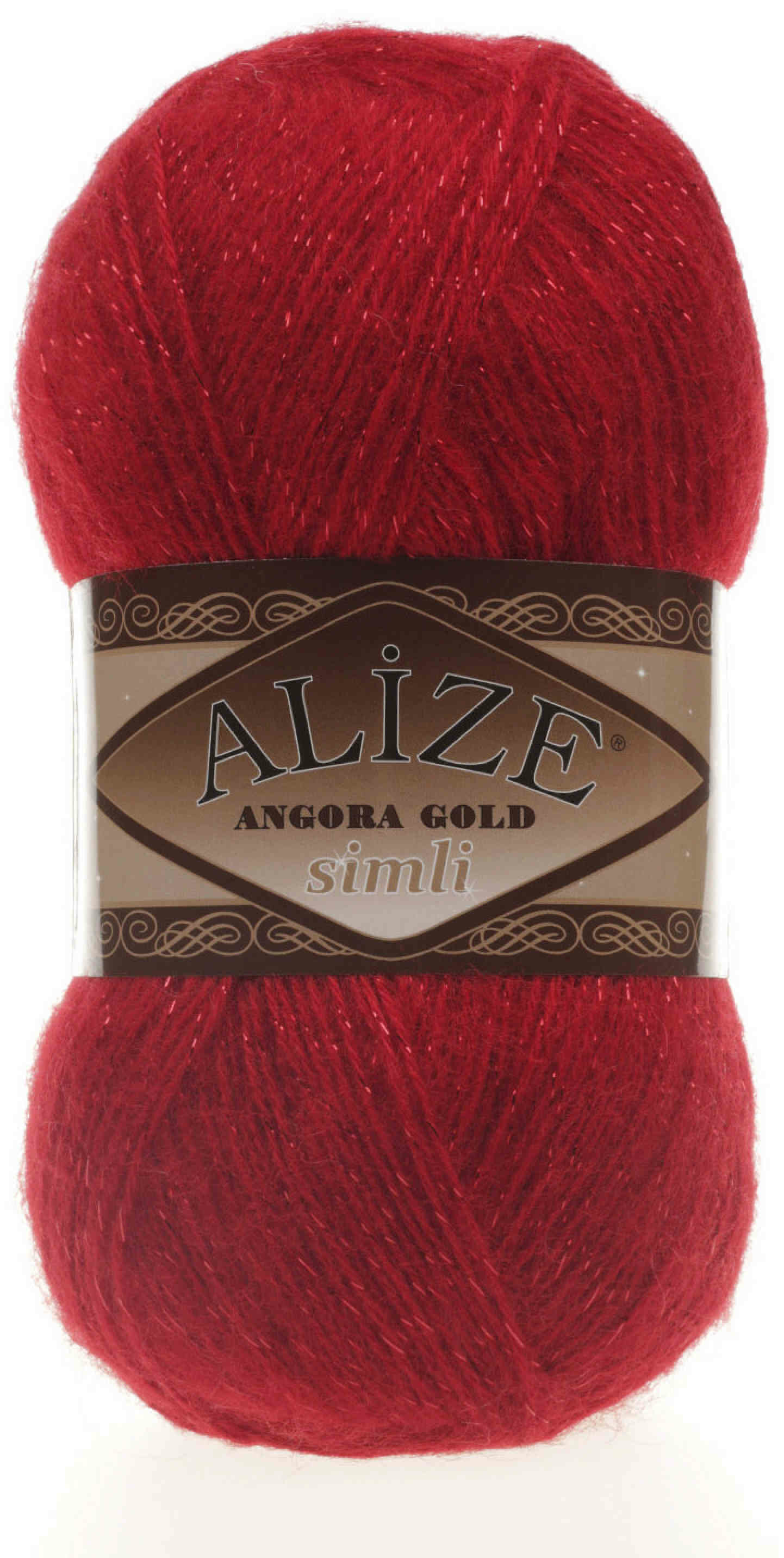 Пряжа Alize Angora Gold simli красный (106), 75%акрил/20%шерсть/5%метанит, 500м, 100г, 1шт