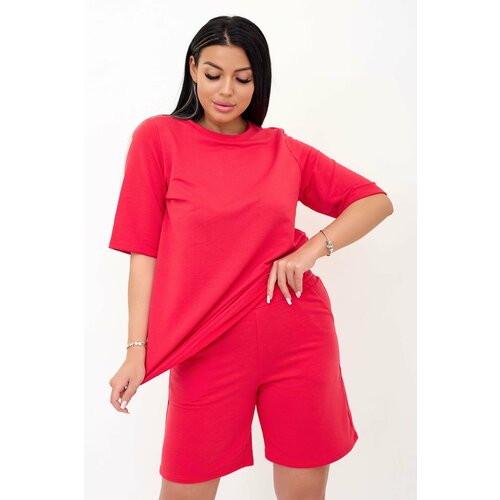 Костюм Lika Dress, футболка и шорты, повседневный стиль, прямой силуэт, карманы, размер 52, красный
