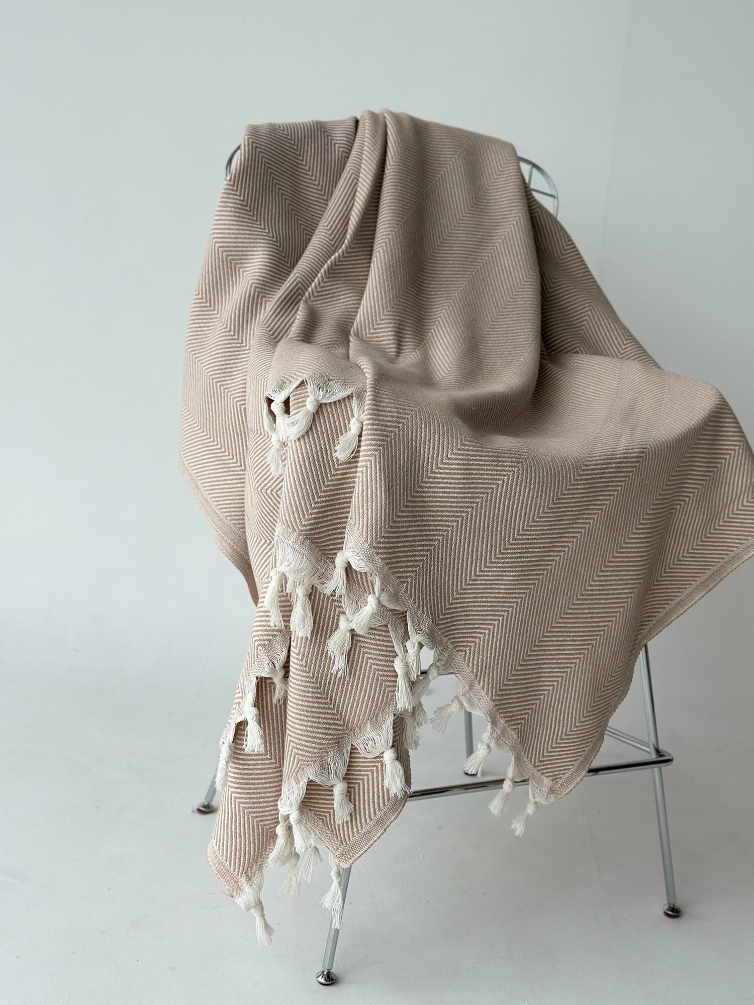 фото Плед покрывало хлопковый 230x200 см, бежевый Турция