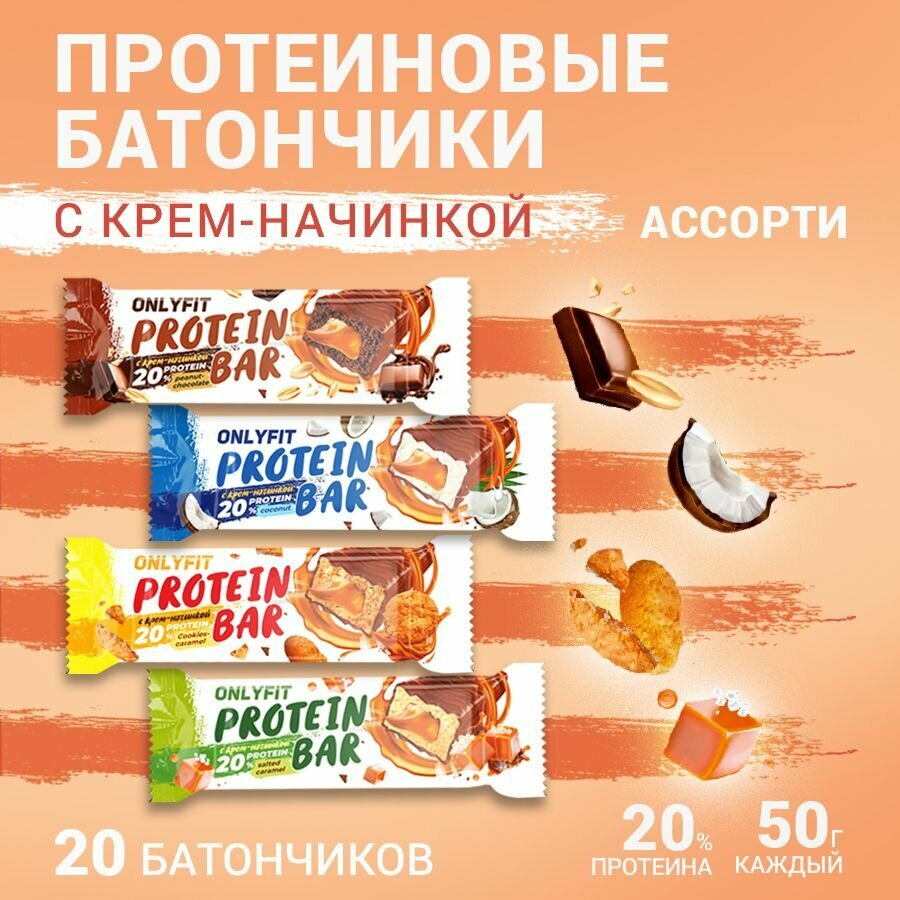 Протеиновый батончик глазированный с начинкой вкус "Кокос" 20шт по 50 г