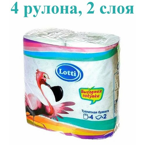 Двухслойная туалетная бумага Lotti Белая Фламинго с комплектом 4 рулона по 135 метров 180₽