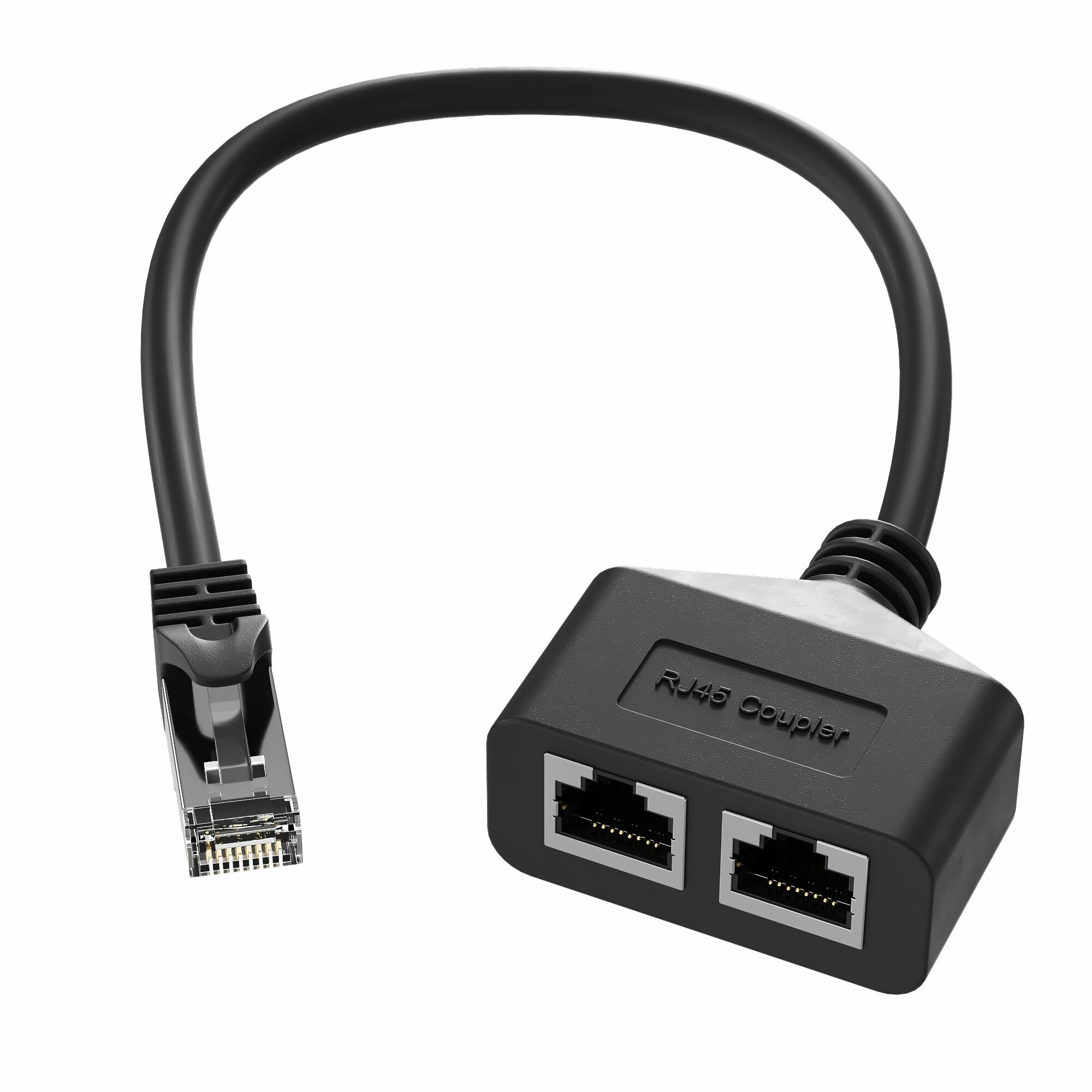 Удлинитель сетевого Ethernet кабеля GSMIN RA-03 разветвитель 2x RJ-45 (F) на RJ-45 (M), 0.28м (Черный) — фото 1
