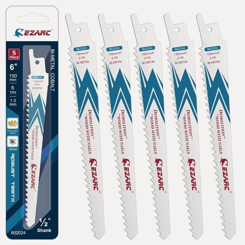 Изображение товара BiMCo полотна для сабельной пилы по древесине с гвоздями, металлу и дереву 6TPI 150мм EZARC 5шт