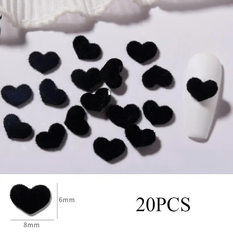 20 шт. плюшевое сердце любви дизайн ногтей Шарм 3D пушистые украшения для ногтей украшения для ногтей флокированный бархат DIY дизайн ногтей маникюрный декор, Черный