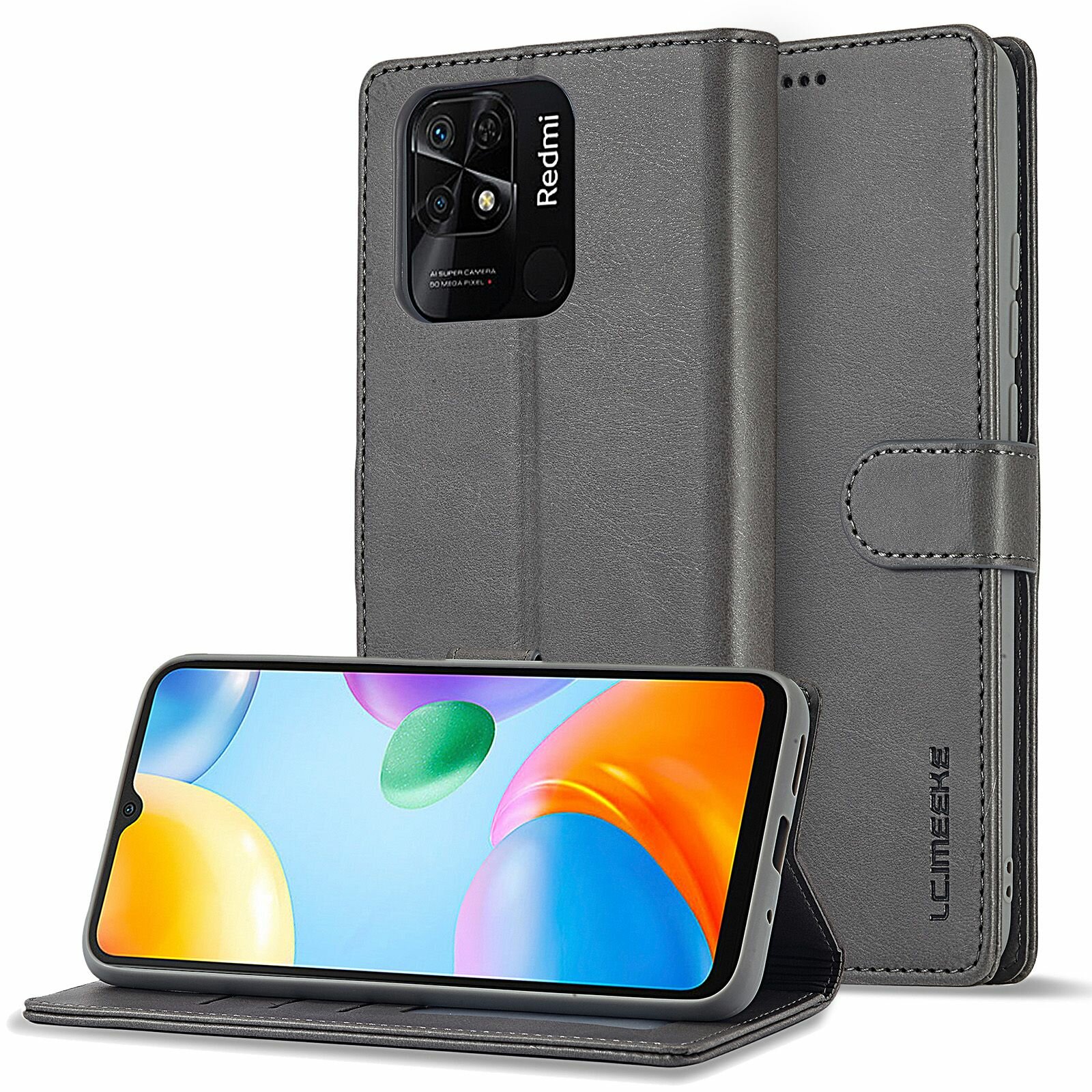 LCIMEEKE Кожаный книжка чехол для Xiaomi Redmi 10C / Ксяоми Редми 10С / Сяоми Редми 10С с визитницей из экокожи