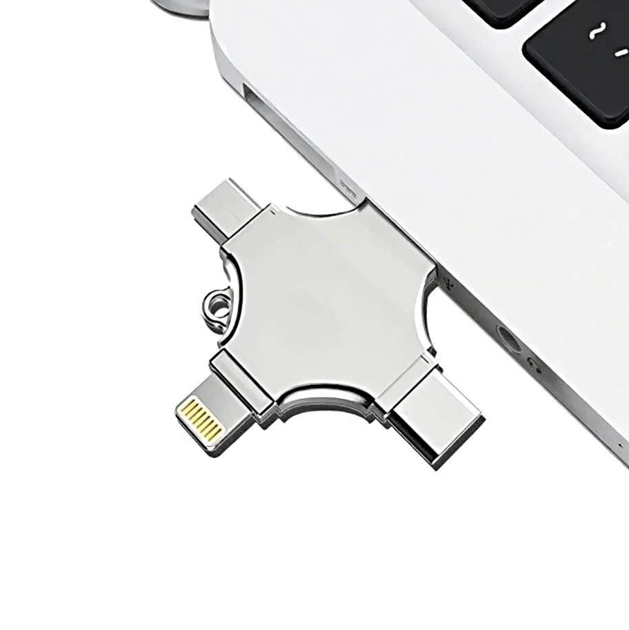 Металическая флешка 512GB / многофункциональная, для iOS, Android, PC, TV и многих других устройств / 4 in 1 / OTG 3.0
