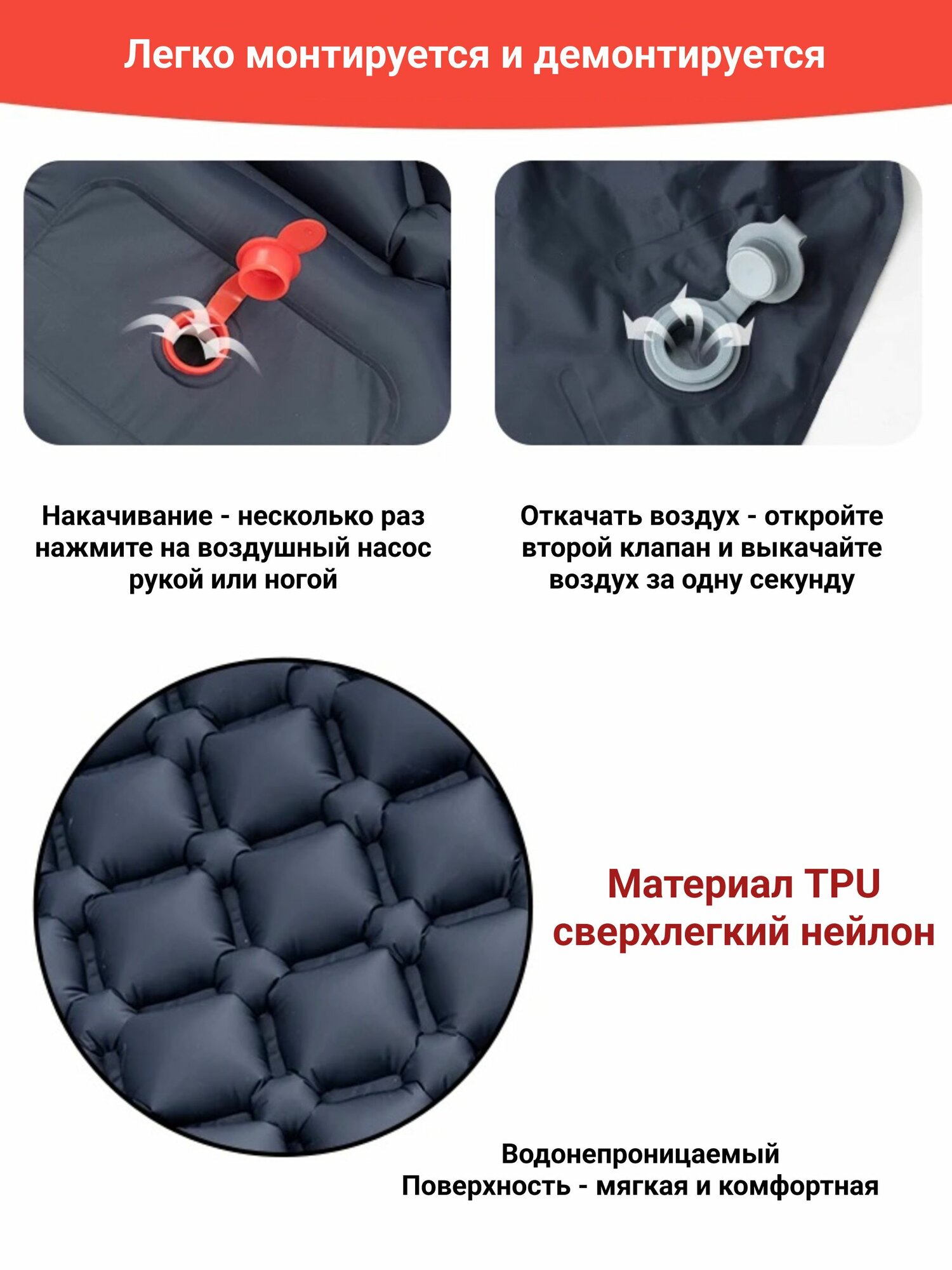 Матрас самонадувной для дачи и дома, для отдыха и туризма, коврик самонадувающийся с подушкой, складной — фото 1