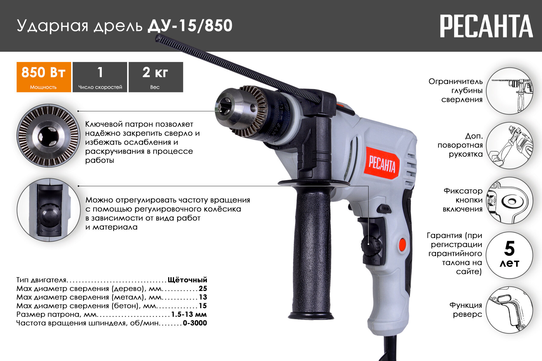 Ударная дрель Ресанта ДУ-15/850