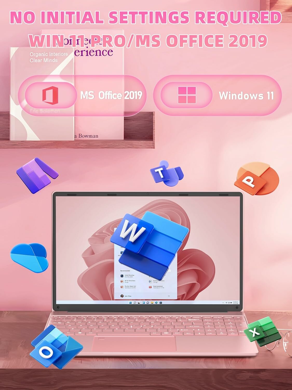 Ноутбук ZHIO, экран 15,6", процессор Intel Celeron N5095, SSD 256GB, RAM 16ГБ, Windows 11 Розовый — фото 1