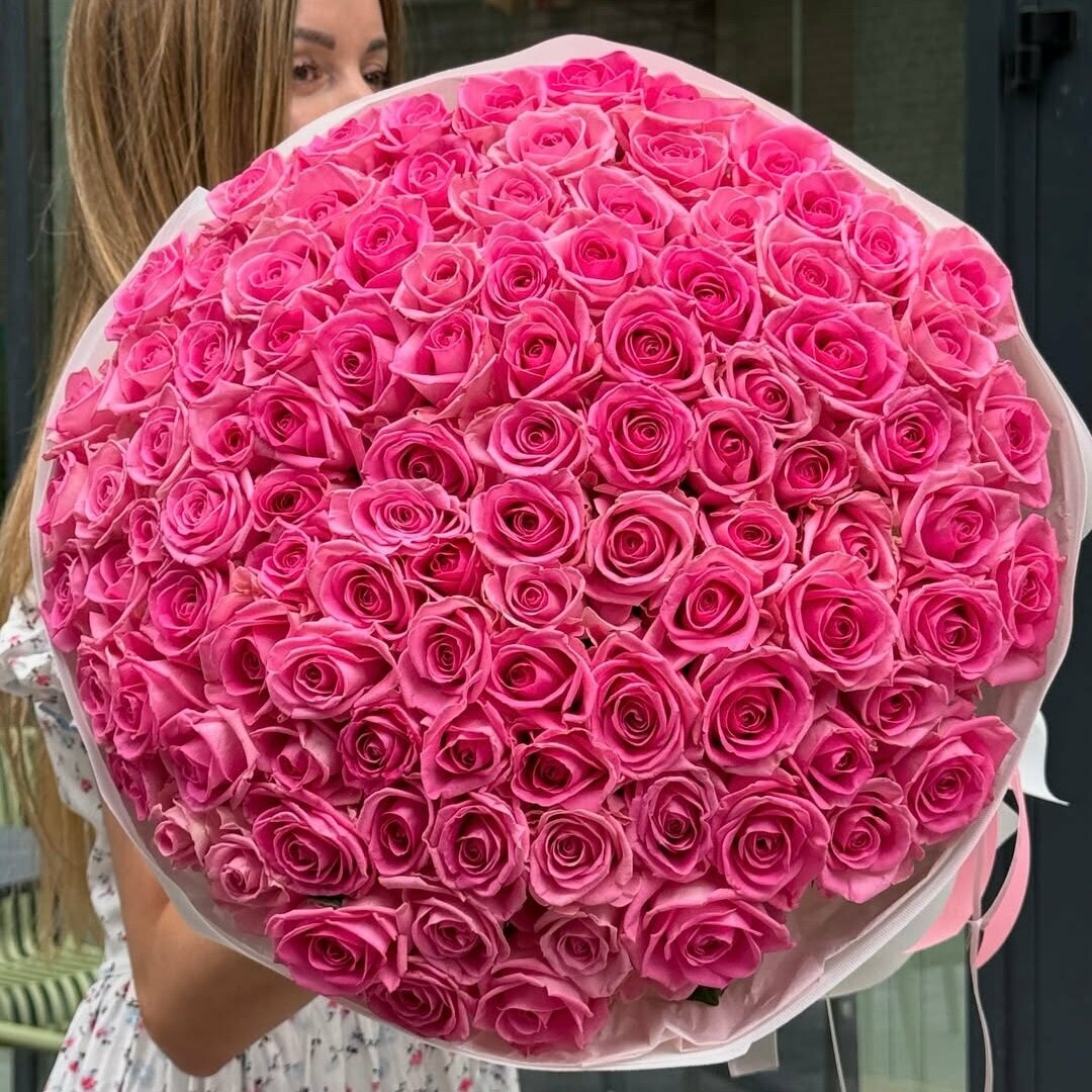 Букет из розовых роз 101 шт, красивый букет цветов, шикарный, премиум цветы, премиум букет