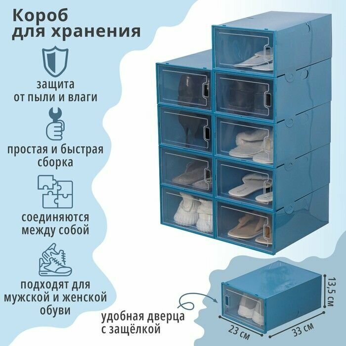 Короб для хранения обуви, 33 23 13,5 см, по 1 шт, цвет синий - фотография № 1
