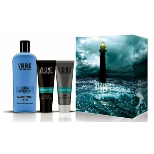 VikingНабор подарочный ULTRA SENSITIVE Шампунь гель 300 мл Крем для бритья 75 мл Крем после бритья 75 мл 1106₽