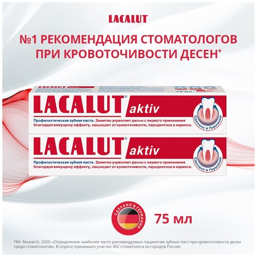 Зубная паста LACALUT Aktiv, 75 мл, 75 г, 2 шт. зубная паста lacalut aktiv herbal 75 мл 75 г 2 шт