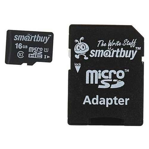 Карта памяти microSDHC SmartBuy 16 ГБ Class 10 с SD адаптером