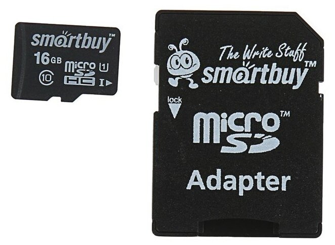 Карта памяти Smartbuy microSD, 16 Гб, SDHC, класс 10, с адаптером SD