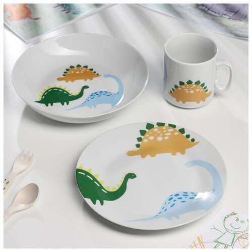 фото Набор детской посуды sima-land "динозавры", кружка, 2 тарелки сима-ленд