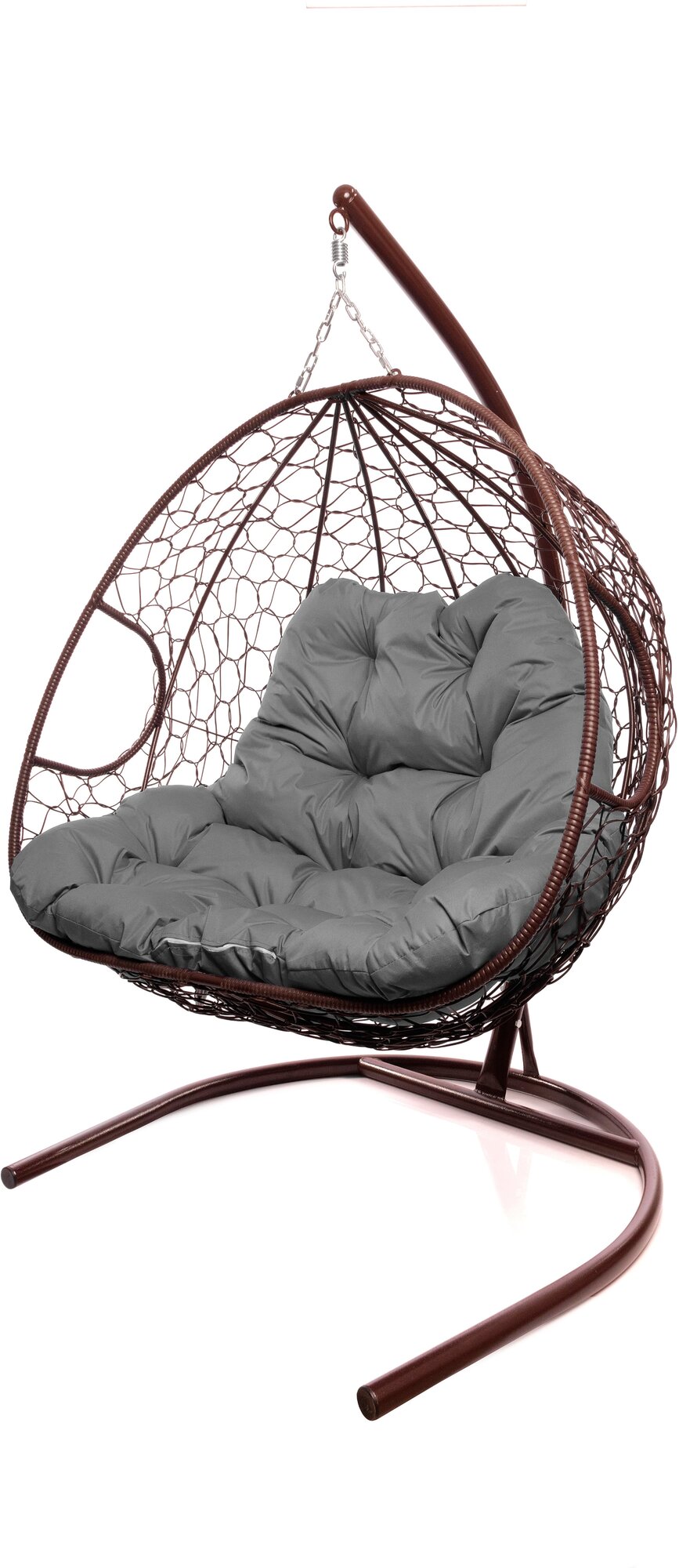 Подвесное кресло кокон двухместное M-group для двоих с ротангом коричневое+серая подушка