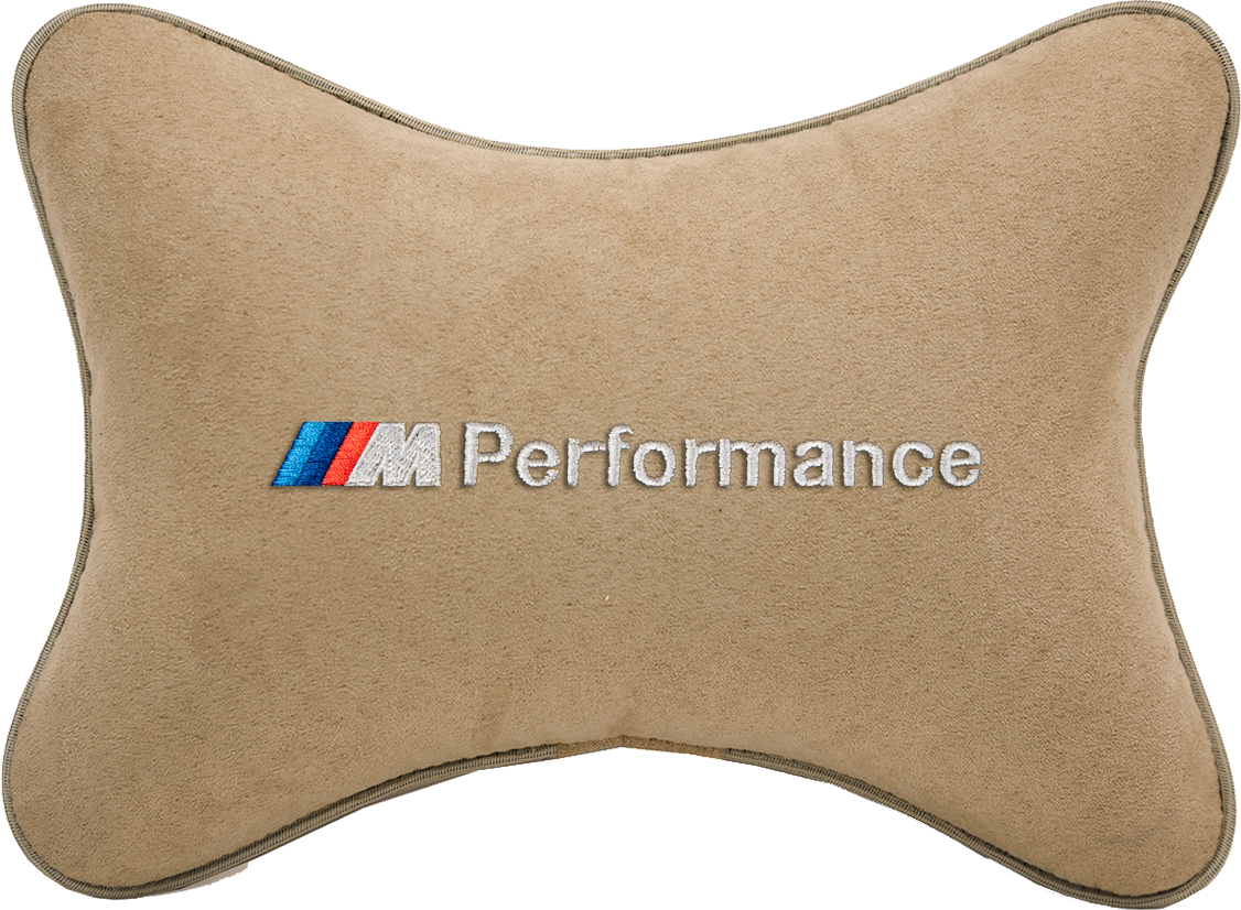 Подушка на подголовник алькантара Beige с логотипом автомобиля BMW M PERFOMANCE