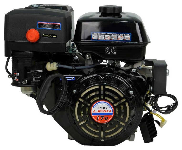 Двигатель бензиновый Lifan NP445E D25 3A (17л. с, 445куб. см, вал 25мм, ручной и электрический старт, катушка 3A)