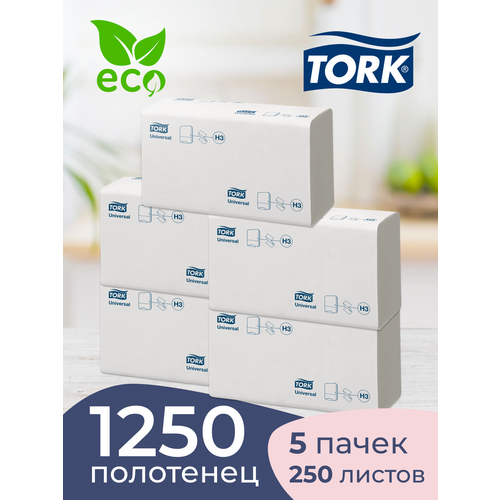 полотенца бумажные tork universal 1 слойные 250 шт Полотенца бумажные листовые Tork Universal Н3 ZZ-сложения 1-слойные 5 пачек по 250 листов