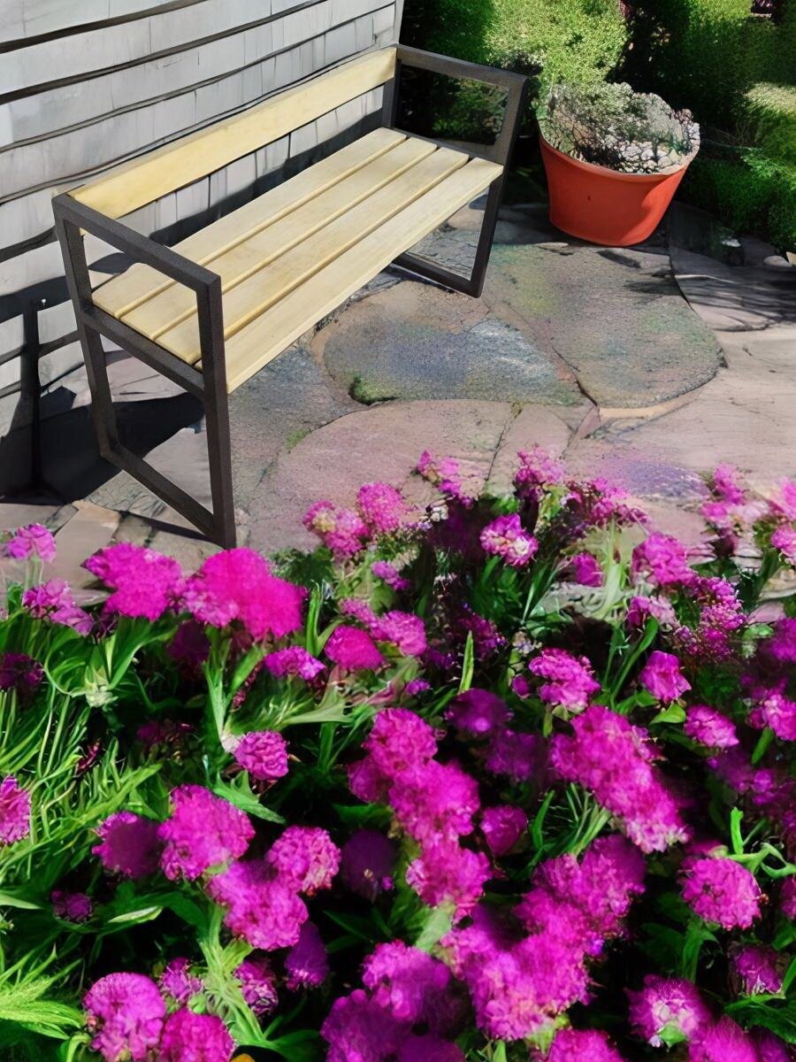 Скамейка (скамья) садовая (уличная), Металл, бессучковая осина с пропиткой. 116х40х70см. Цвет: Антик-серый - фотография № 3