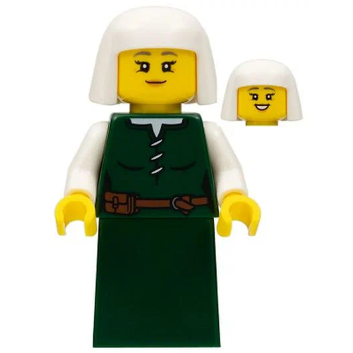 Минифигурка LEGO 10305 Peasant - Female, Dark Green Skirt, White Headdress (cas570)