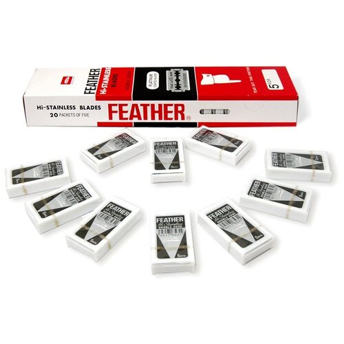 фото Двусторонние лезвия feather hi-stainless double edge blades 100 лезвий